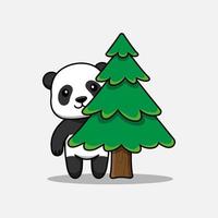 lindo panda escondido detrás de un árbol vector