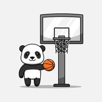lindo panda jugando baloncesto solo vector