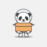 Cute panda wearing astronaut suit carrying cardboard vector