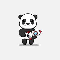 lindo panda llevando un cohete vector