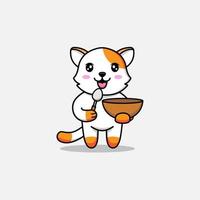 Cute cat carrying a spoon and bowl vector