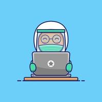 Cute doctor in front of laptop vector