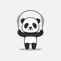 Cute panda playing rope skipping vector