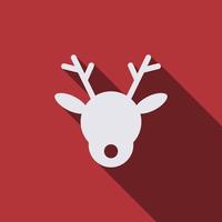 Christmas reindeer character isolated on red background with long shadow. vector