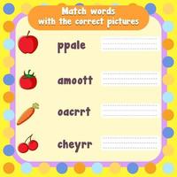 Spelling word game worksheet template vector