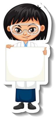 Scientist girl holding empty board cartoon character sticker