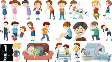 Set of sick people with different symptoms vector