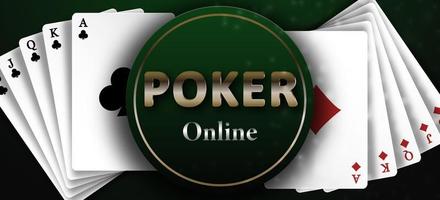 Poker online on a dark green background and royal flush of the suit of diamonds and clubs. Background for casino advertising, poker, gambling. Vector illustration.