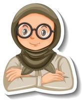 chica musulmana en traje de safari pegatina de personaje de dibujos animados vector
