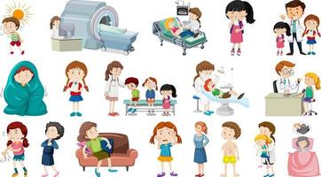 Set of sick people with different symptoms vector