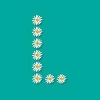 Letter L from white chamomile flowers. Festive font or decoration for spring or summer holiday and design. Vector flat illustration