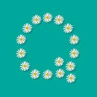 Letter Q from white chamomile flowers. Festive font or decoration for spring or summer holiday and design. Vector flat illustration