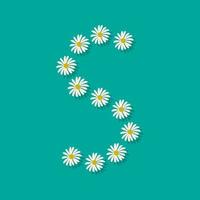 Letter S from white chamomile flowers. Festive font or decoration for spring or summer holiday and design. Vector flat illustration