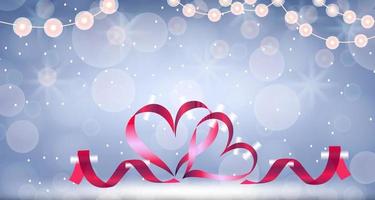 Heart shape ribbon on bokeh background vector