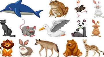 Set of different wild animals cartoon characters vector