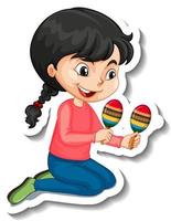 una niña jugando maracas pegatina de personaje de dibujos animados vector