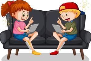 Kids leaning online with tablet vector