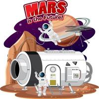 Mars is the future word logo design with Space station vector