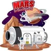 Mars is the future word logo design with Space station vector