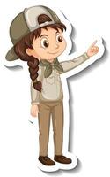 Safari girl with pointing pose cartoon character sticker vector