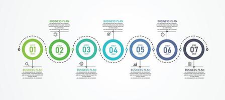 Infographic label template with 7 options or step icons. infographics for business ideas It can be used in education, flowcharts, presentations, websites, banners. vector