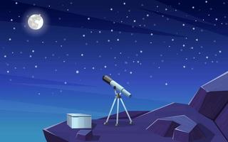 Telescope for space exploration in the mountain illustration. vector image.