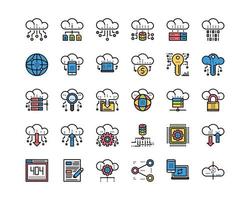 Cloud Data Technology Services Icons Vector , Network, Database, Download,