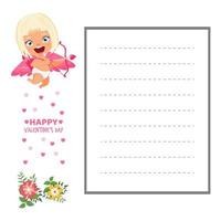 Cute beautiful cupid character with wings and flowers with empty placard vector