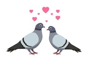Dos palomas en una rama con símbolo de amor en forma de corazón vector