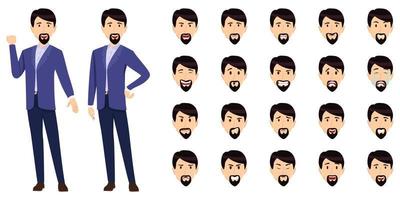Modern businessman character set wearing business outfit with different facial expression and emotion sad angry happy cheerful isolated icon set vector