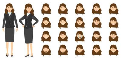 Businesswoman character set wearing business outfit with different facial expression and emotion sad angry happy excited unhappy cry cheerful posing isolated icon set