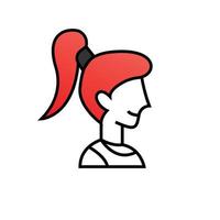 woman icon with ponytail hair, colored icon vector