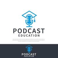 educación podcast gorra de graduación diseño de logotipo micrófono símbolo símbolo icono ilustración plantilla de diseño vector