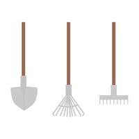 Garden tool rake shovel Vector flat illustration