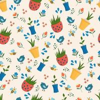 Seamless pattern with garden tools Vector illustration of garden elements