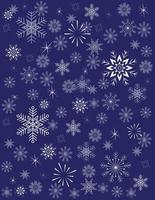 tarjeta de navidad fondo azul con copos de nieve blancas de diferentes tamaños vector