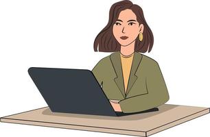 businesswoman with laptop stay at home and work. vector