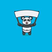Cute Baby Panda Bring Big Blank Banner. Character, Logo, Icon And Inspiration Design. vector