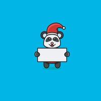 Cute Baby Panda Wearing Santa Hat and Bring Blank Paper. Character, Logo, Icon And Inspiration Design. vector