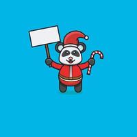 lindo bebé panda navidad trae pancarta en blanco y dulces navideños. diseño de personajes, logotipos, iconos e inspiración. vector