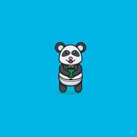 Cute Baby Panda Bring Tea On Glass. Character, Logo, Icon And Inspiration Design. vector