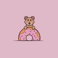 Cute Baby Bear Donuts. Character, Logo, Icon, Cartoon And Inspiration Design. vector