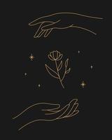 Magic sparkling twigs in hand. contour esoteric elegant illustration. vector