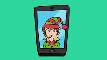 Customer service support Elf girl on mobile phone screen. video