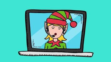 Elf girl customer support help desk on laptop screen video