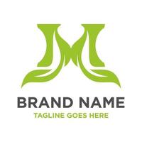 green leaf logo initials M vector