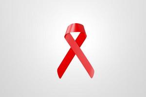 World AIDS Day awareness ribbon poster banner, Red Ribbon symbol on white background with copy space. Healthcare and Medical Concept. 3D Render Illustration. photo