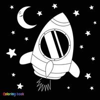 cute cartoon rocket space. Black and white vector illustration for coloring book