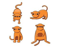 gato en muchas poses diferentes, con un lenguaje corporal divertido, expresiones faciales y un gato de color naranja. vector