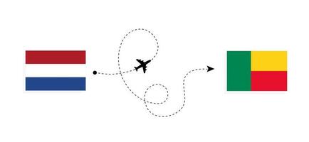 vuelo y viaje desde países bajos a benin en avión de pasajeros concepto de viaje vector